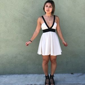 Nasty Gal Ivory Deep V Skater Dress